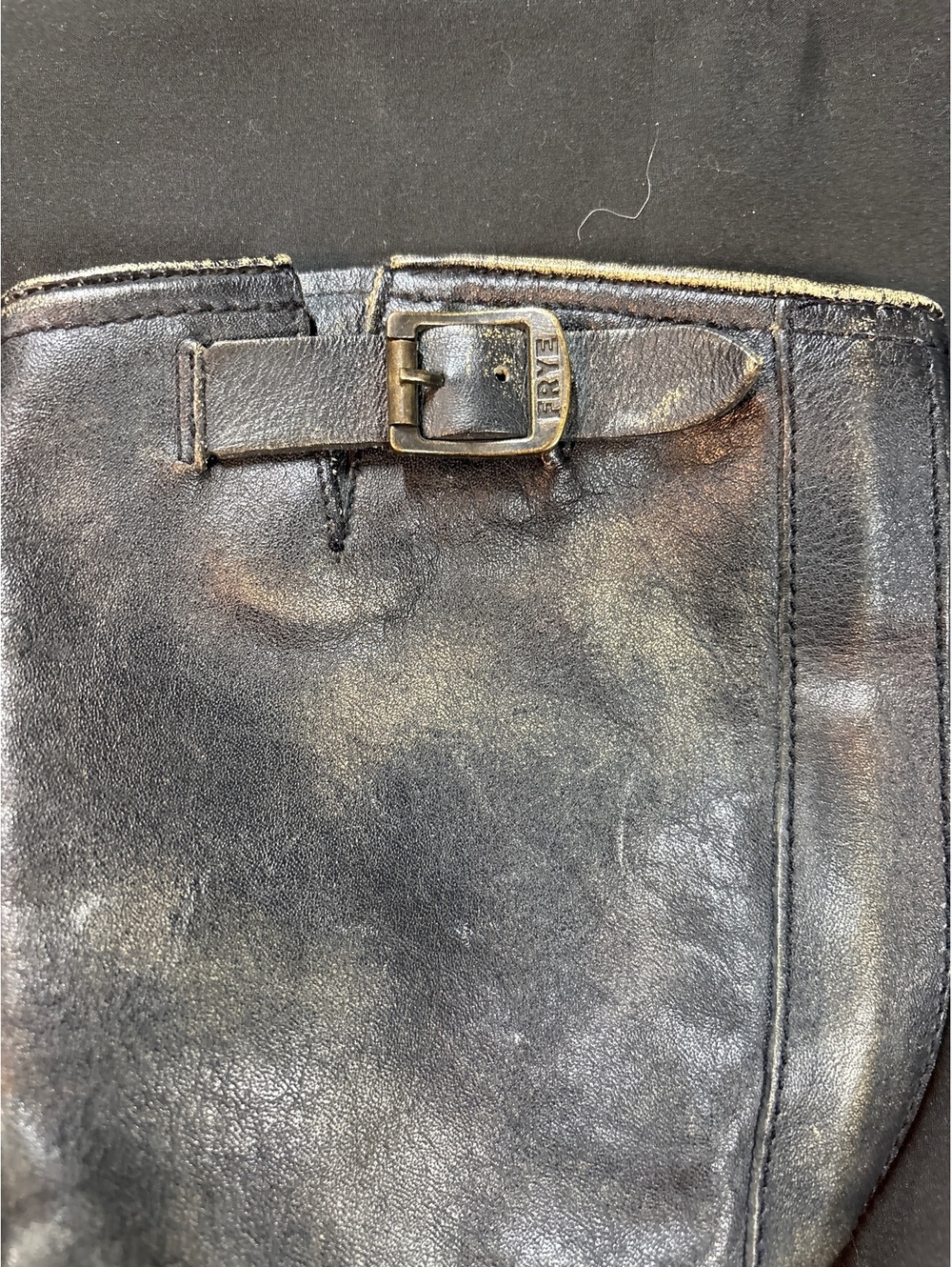 Frye Veronica Tall Slouch Black Leather Moto Boots Distressed Buckle - Picture 6 of 6